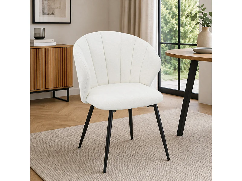 Lot de 2 chaises dossier coquillage en tissu chiné doux blanc - SIMON