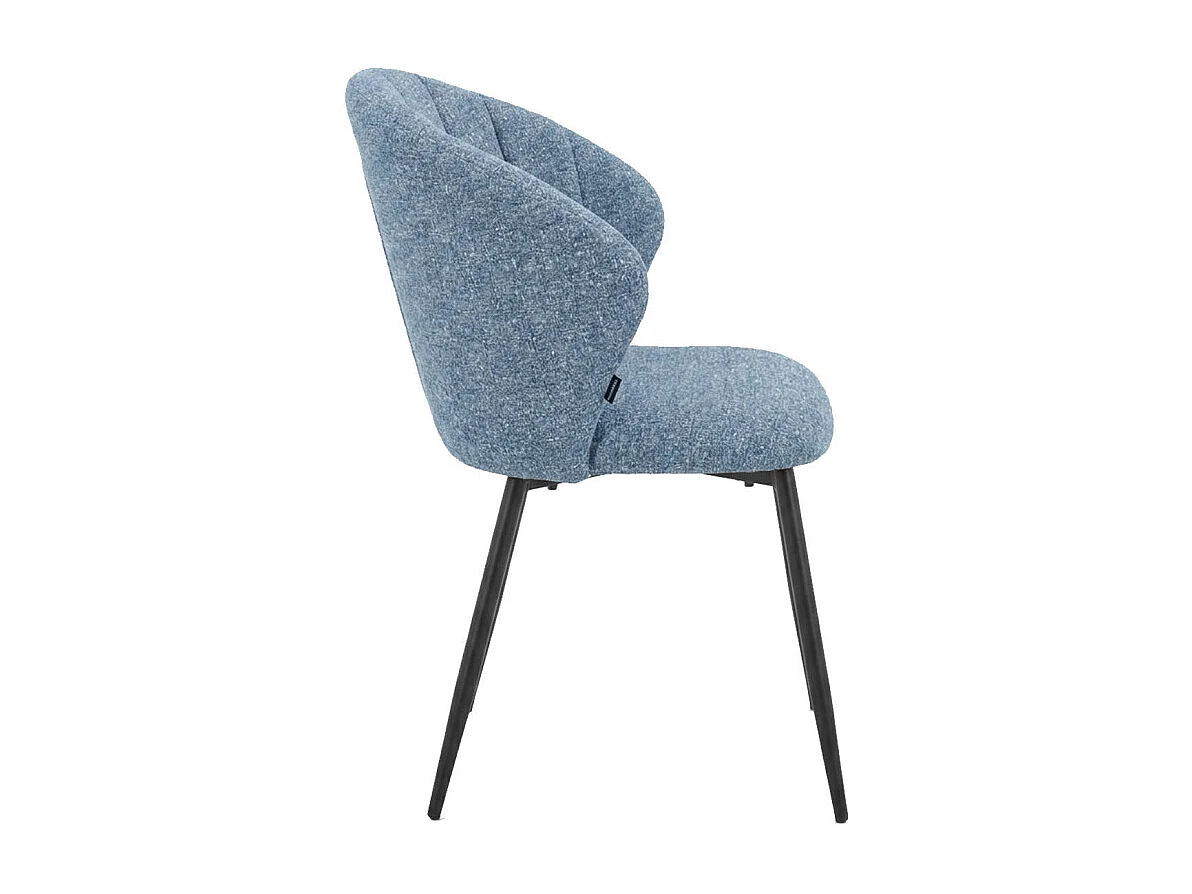 Chaise tissu bleu chiné à dossier coquillage pieds métal - SIMON