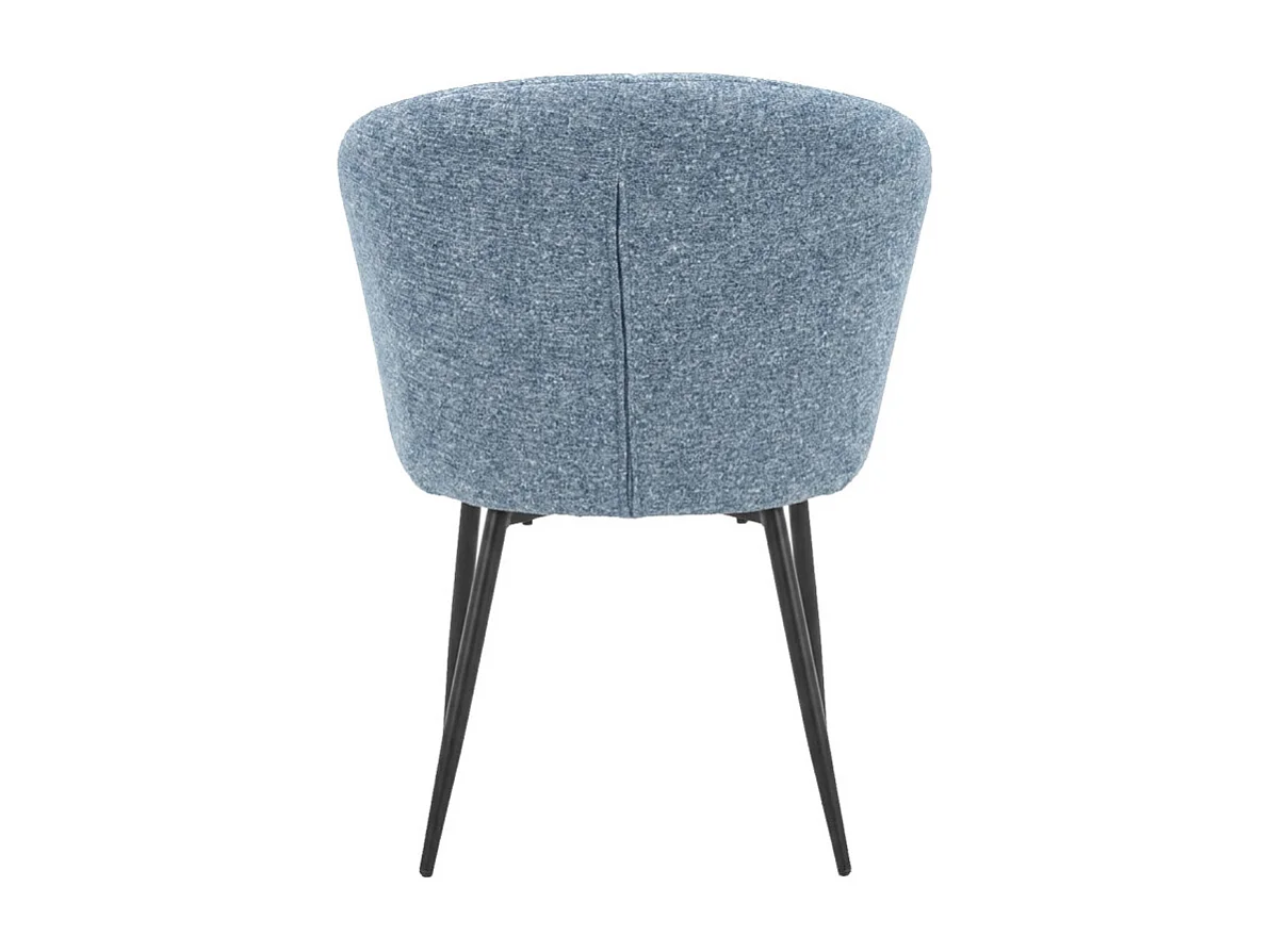 Chaise tissu bleu chiné à dossier coquillage pieds métal - SIMON