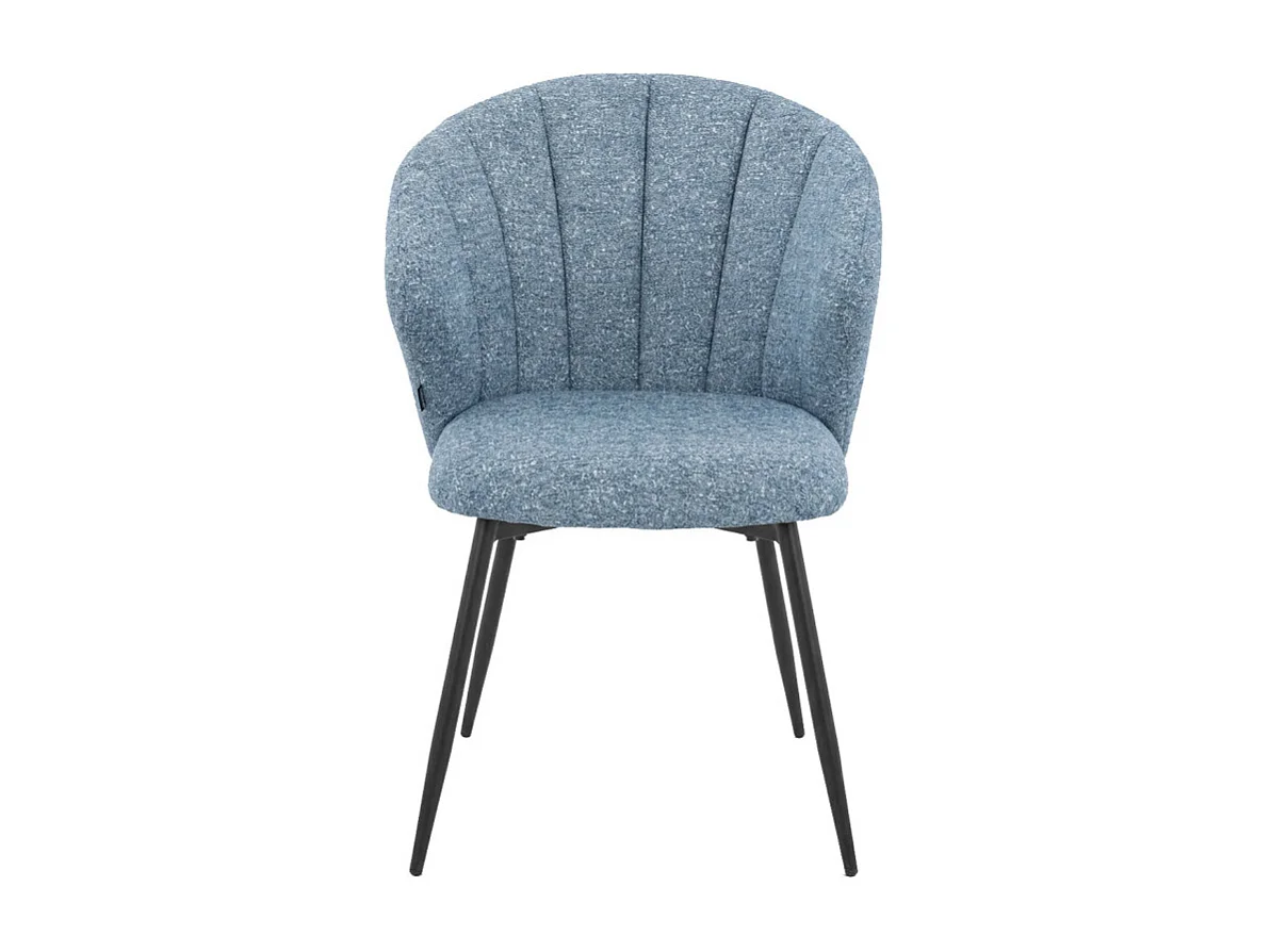 Chaise tissu bleu chiné à dossier coquillage pieds métal - SIMON