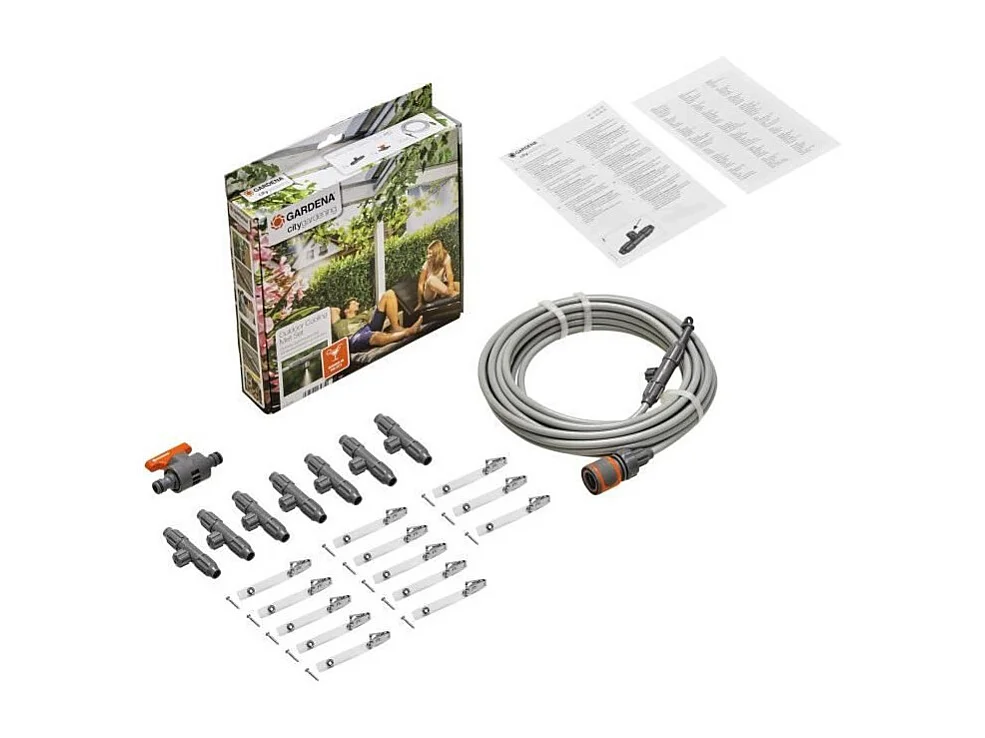 Kit de nebulización para terraza y balcón GARDENA - Manguera de 10m, 7 boquillas, caudal de 13l/h, fácil instalación