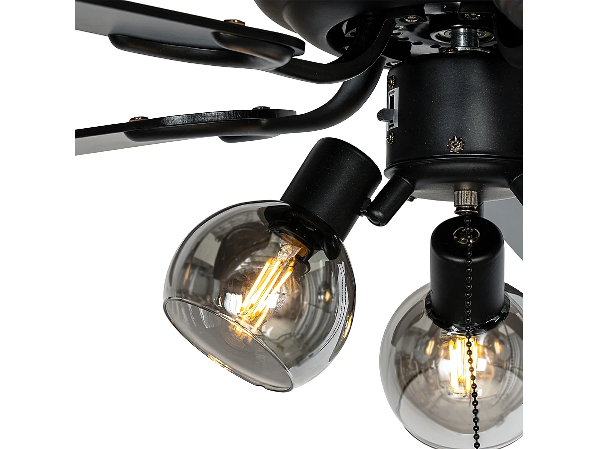 Ventilateur de plafond noir avec interrupteur à tirette 3 lumières - Mistral Vidro