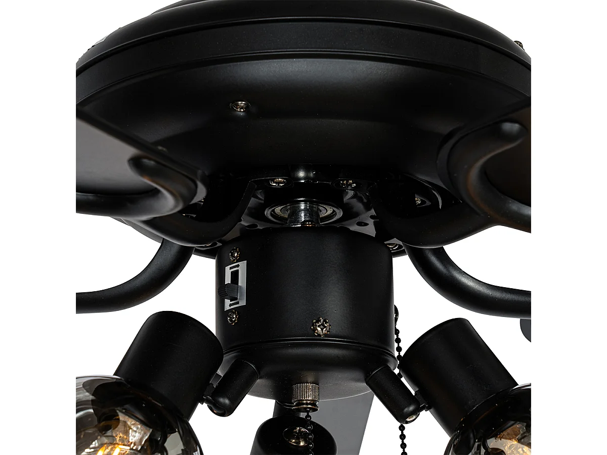 Ventilateur de plafond noir avec interrupteur à tirette 3 lumières - Mistral Vidro