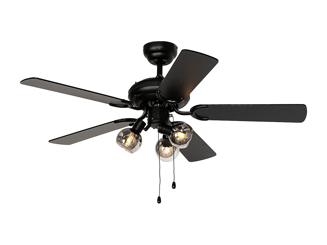 Ventilateur de plafond noir avec interrupteur à tirette 3 lumières - Mistral Vidro