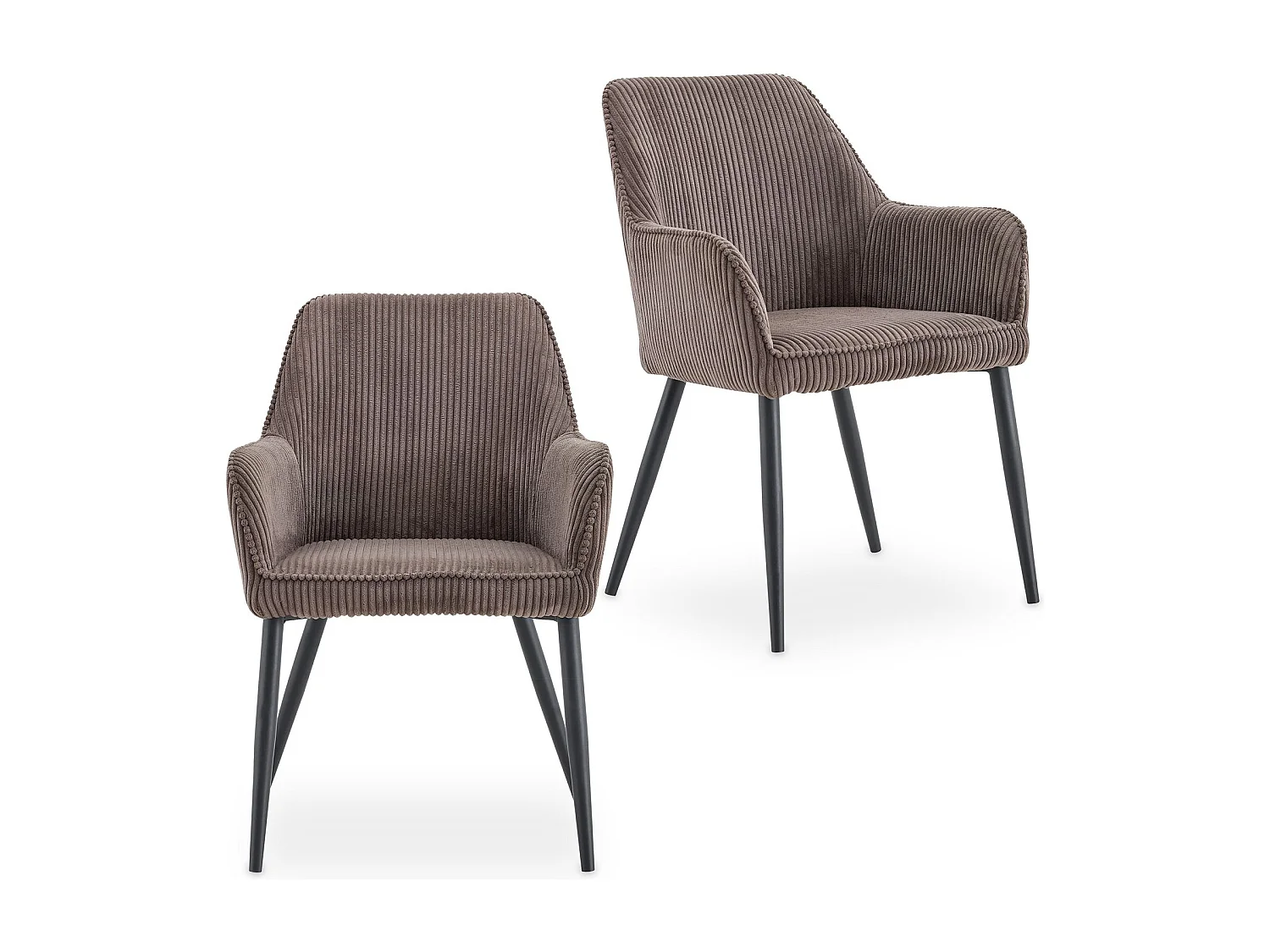 Lot de 2 Chaises de Salle à Manger VERONA en Tissu Coloris Taupe Avec Accoudoirs, Assise Rembourrée et Dossier Enveloppant