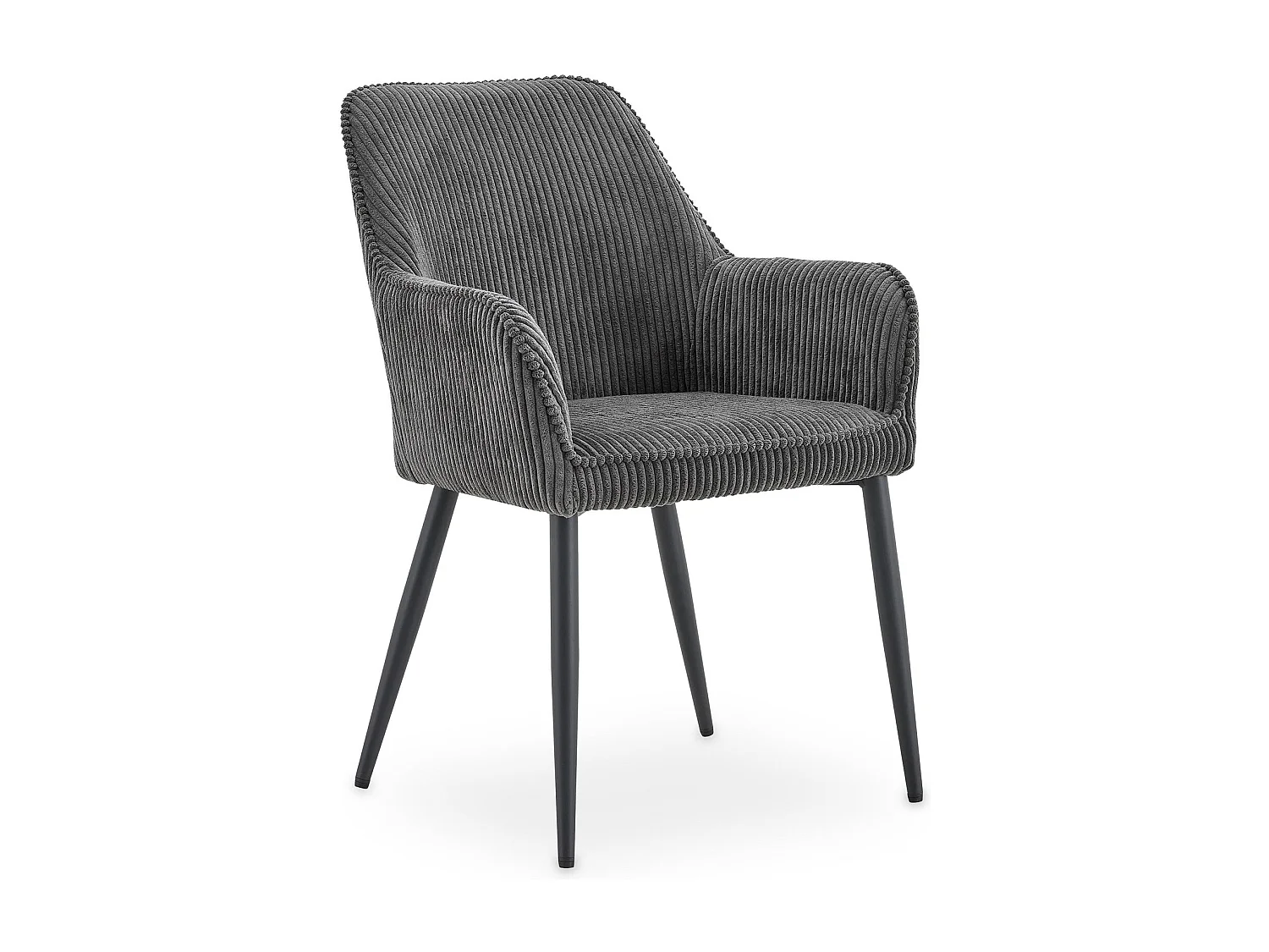 Lot de 2 Chaises de Salle à Manger VERONA en Tissu Gris Avec Accoudoirs, Assise Rembourrée et Dossier Enveloppant au Design Strié