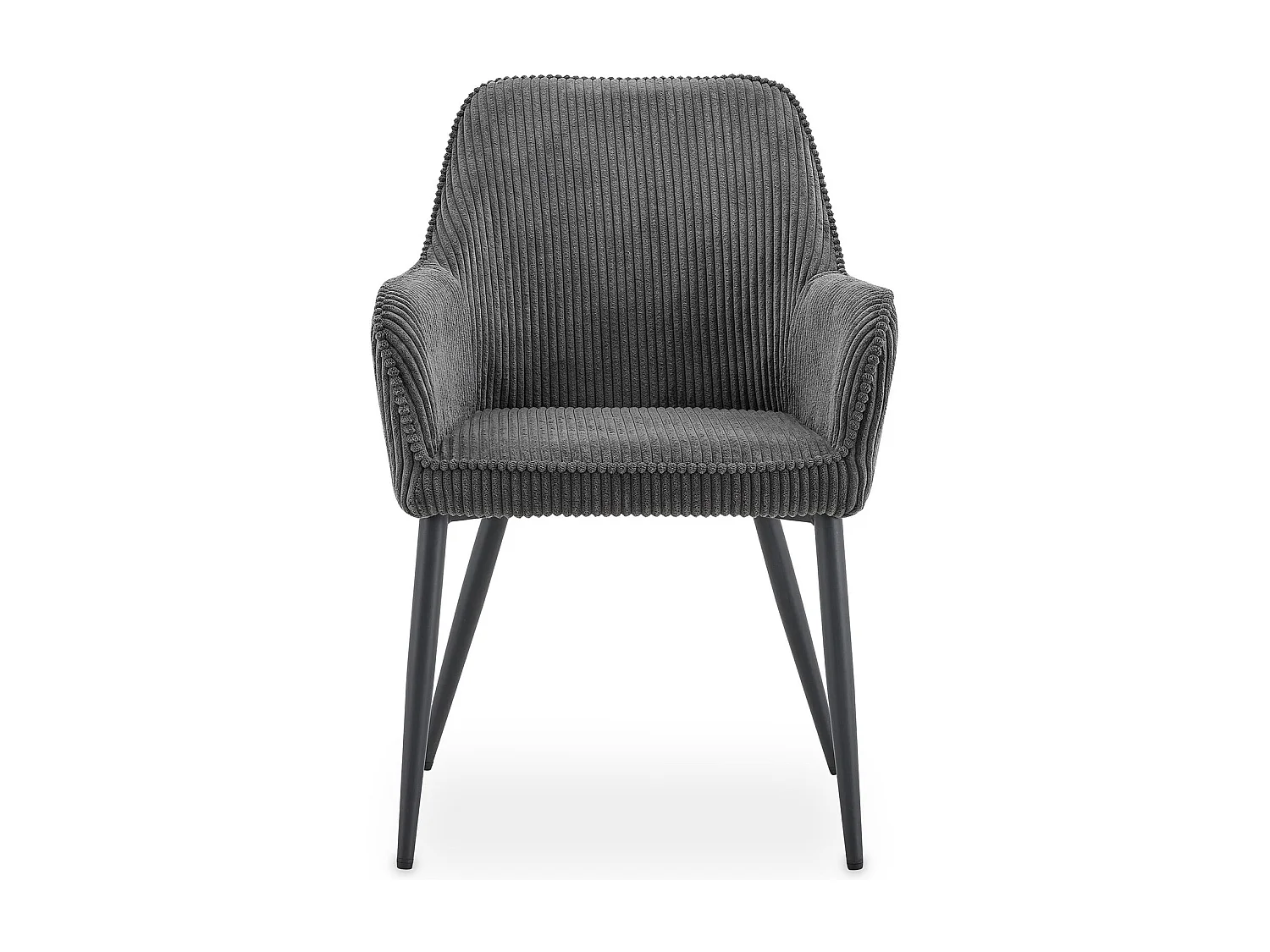 Lot de 2 Chaises de Salle à Manger VERONA en Tissu Gris Avec Accoudoirs, Assise Rembourrée et Dossier Enveloppant au Design Strié