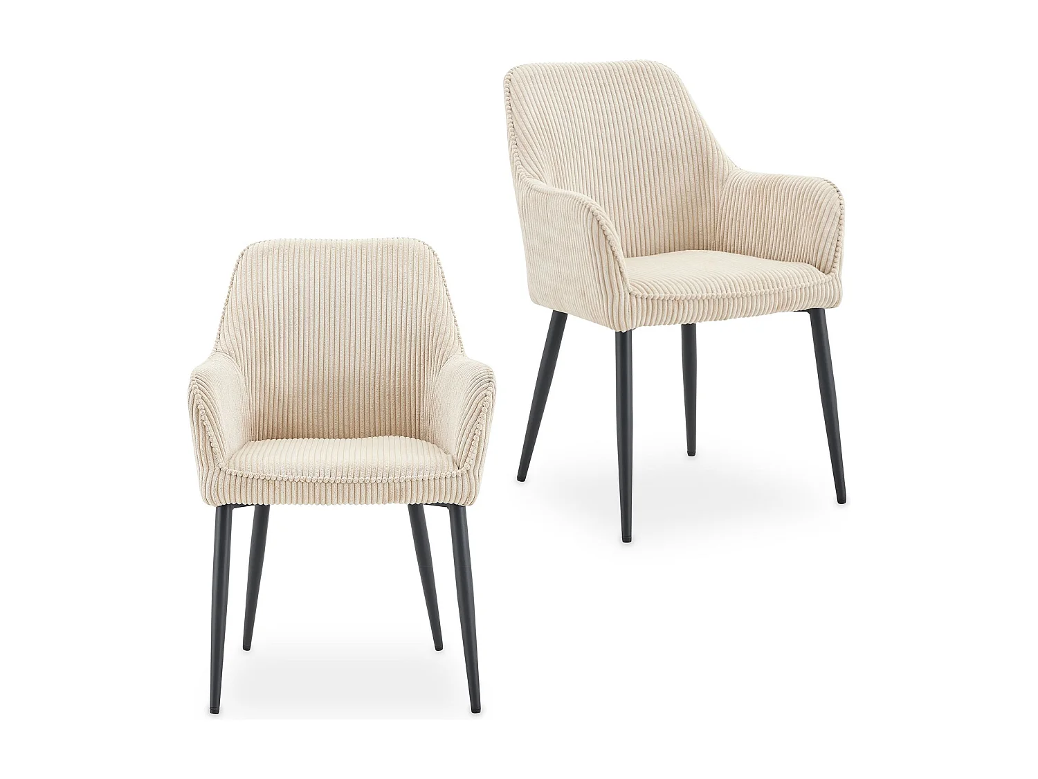 Lot de 2 Chaises de Salle à Manger VERONA en Tissu Beige Avec Accoudoirs, Assise Rembourrée et Dossier Enveloppant au Design Strié