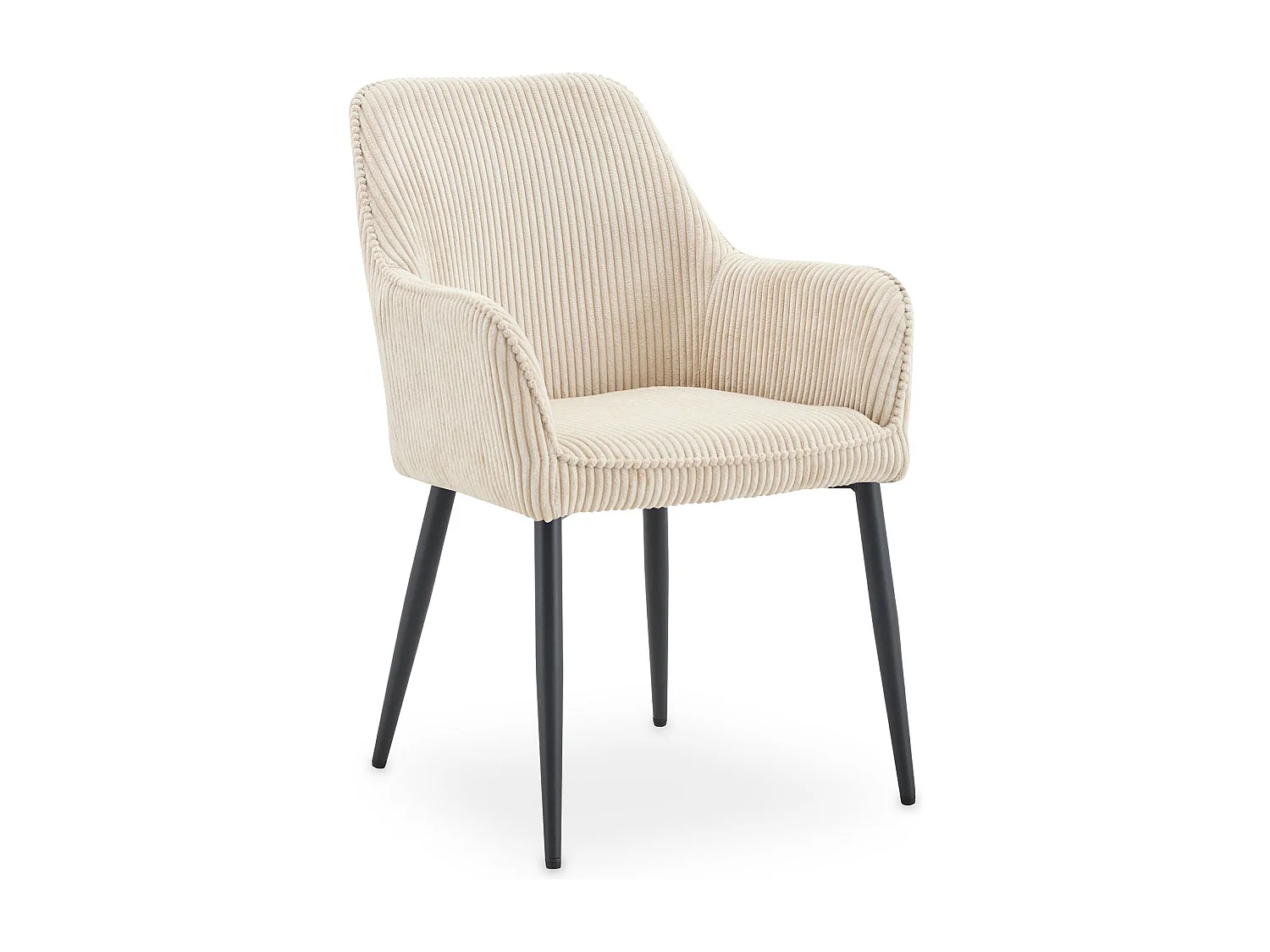 Lot de 2 Chaises de Salle à Manger VERONA en Tissu Beige Avec Accoudoirs, Assise Rembourrée et Dossier Enveloppant au Design Strié