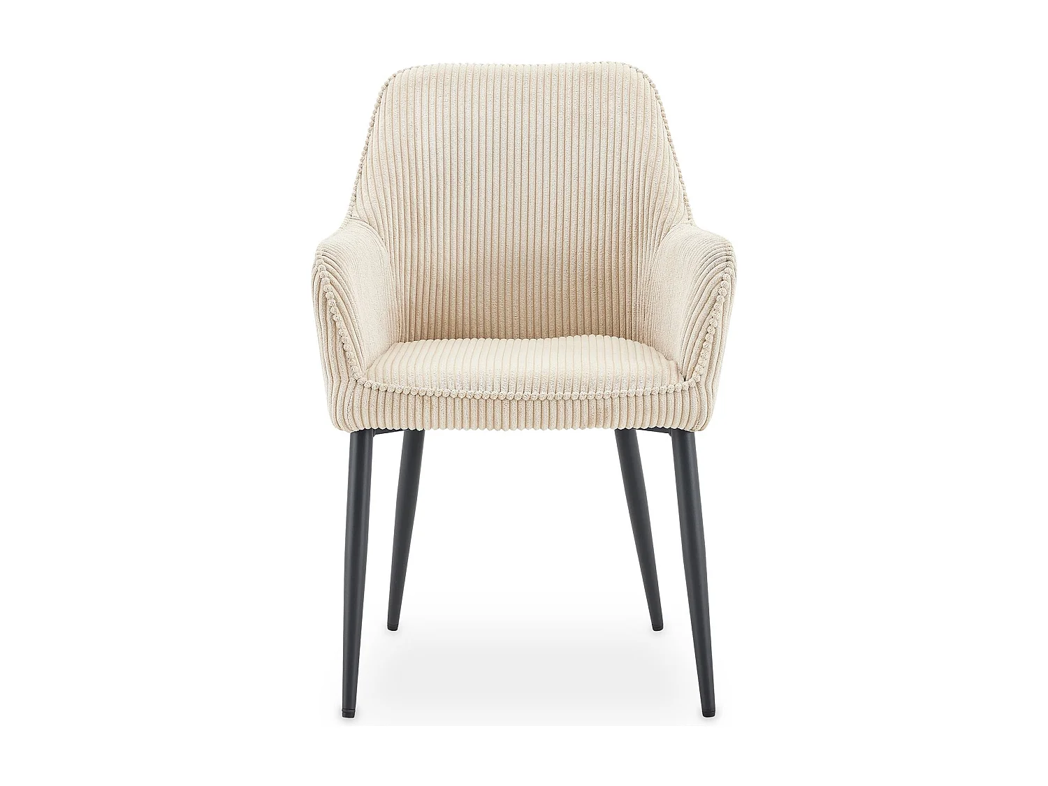 Lot de 2 Chaises de Salle à Manger VERONA en Tissu Beige Avec Accoudoirs, Assise Rembourrée et Dossier Enveloppant au Design Strié