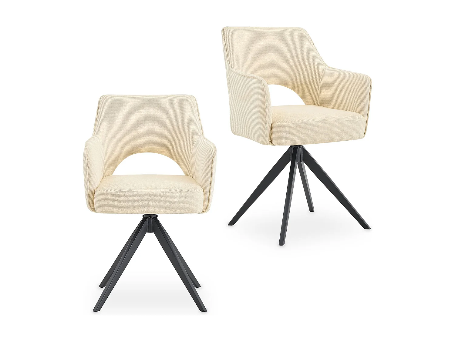 Lot de 2 Chaises de Salle à Manger FLORENCE en Tissu Blanc Crème Avec Accoudoirs, Assise Rembourrée et Dossier Ajouré Enveloppant