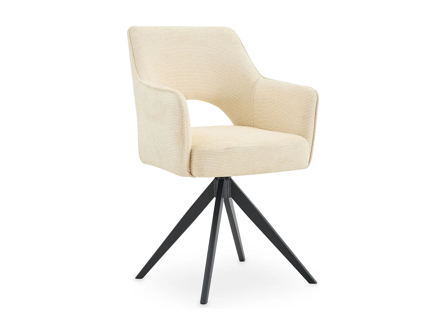 Lot de 2 Chaises de Salle à Manger FLORENCE en Tissu Blanc Crème Avec Accoudoirs, Assise Rembourrée et Dossier Ajouré Enveloppant