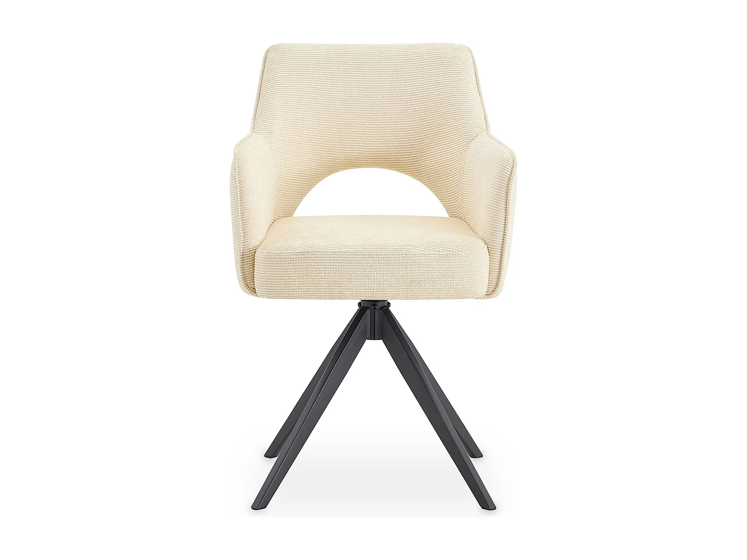 Lot de 2 Chaises de Salle à Manger FLORENCE en Tissu Blanc Crème Avec Accoudoirs, Assise Rembourrée et Dossier Ajouré Enveloppant