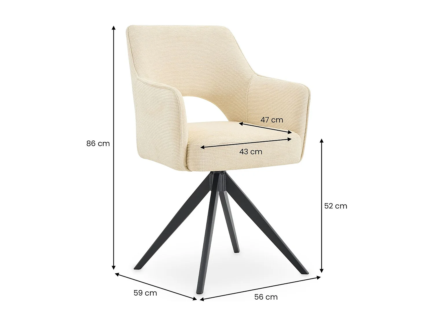 Lot de 2 Chaises de Salle à Manger FLORENCE en Tissu Blanc Crème Avec Accoudoirs, Assise Rembourrée et Dossier Ajouré Enveloppant