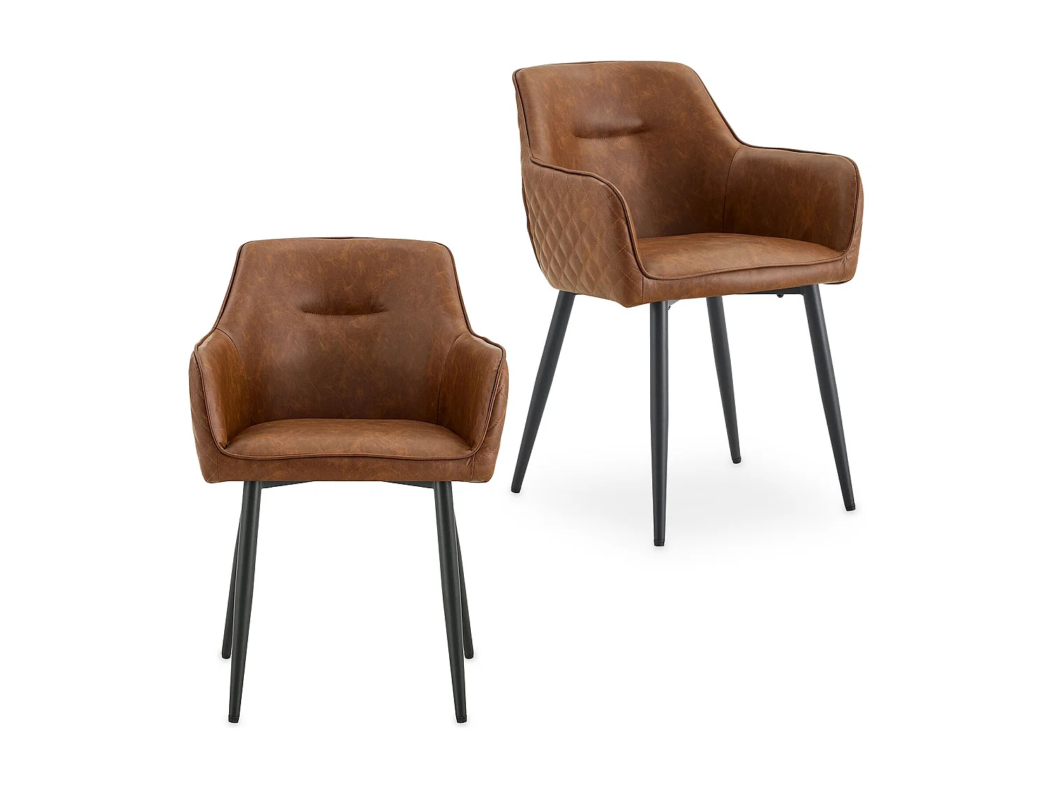 Lot de 2 Chaises LISBON en Simili Cuir Brun, Chaise de Salle à Manger et Cuisine au Look Vintage, Dossier Enveloppant