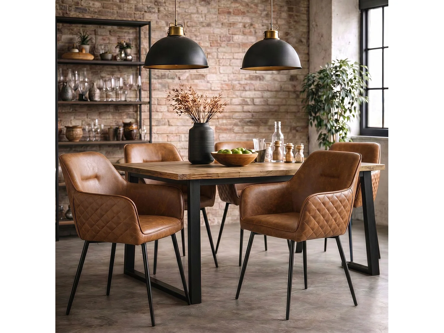 Lot de 2 Chaises LISBON en Simili Cuir Brun, Chaise de Salle à Manger et Cuisine au Look Vintage, Dossier Enveloppant