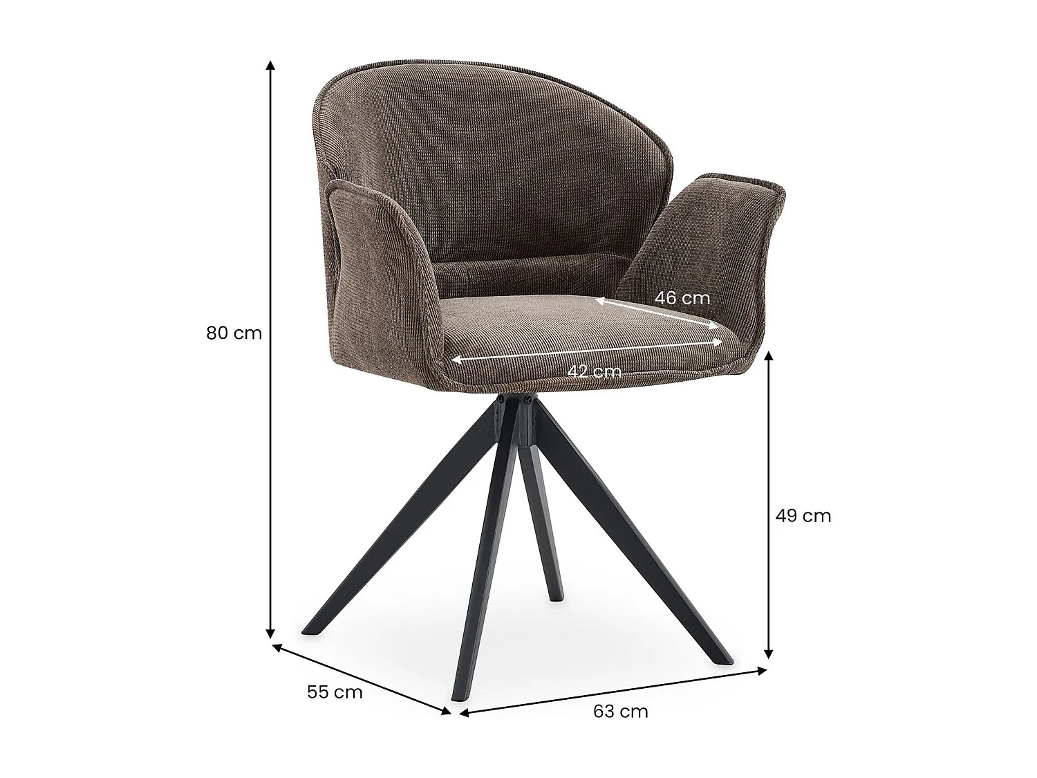 Lot de 2 Chaises de Salle à Manger GIRONA en Tissu Gris Pierre Avec Accoudoirs, Assise Rembourrée et Dossier Enveloppant