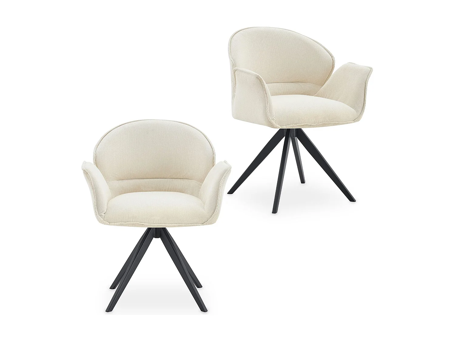 Lot de 2 Chaises de Salle à Manger GIRONA en Tissu Blanc Crème Avec Accoudoirs, Assise Rembourrée et Dossier Enveloppant