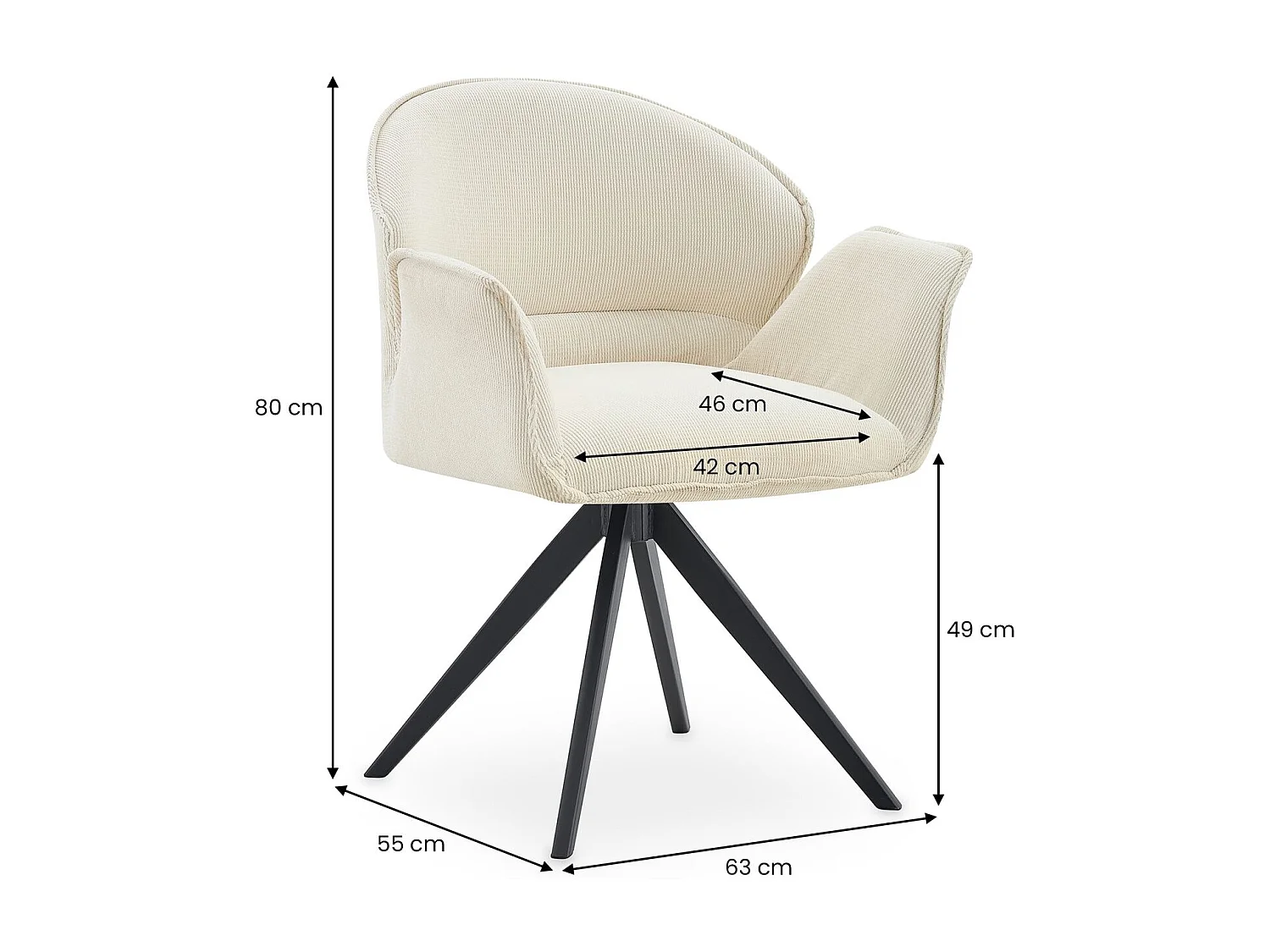 Lot de 2 Chaises de Salle à Manger GIRONA en Tissu Blanc Crème Avec Accoudoirs, Assise Rembourrée et Dossier Enveloppant