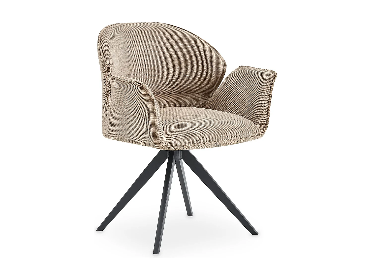 Lot de 2 Chaises de Salle à Manger GIRONA en Tissu Grège Avec Accoudoirs, Assise Rembourrée et Dossier Enveloppant, Pieds en Métal