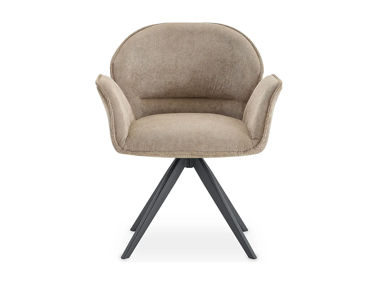 Lot de 2 Chaises de Salle à Manger GIRONA en Tissu Grège Avec Accoudoirs, Assise Rembourrée et Dossier Enveloppant, Pieds en Métal
