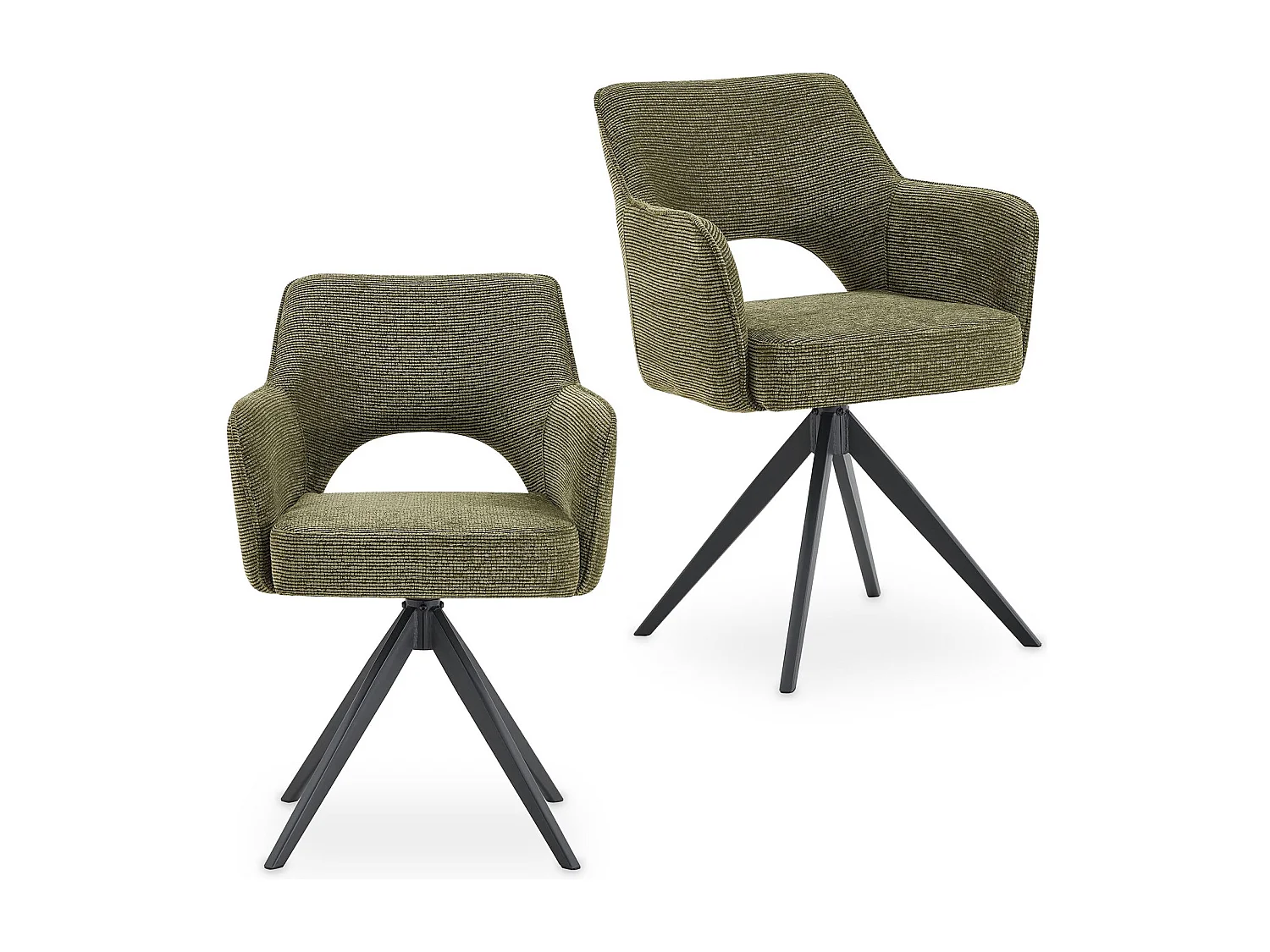 Lot de 2 Chaises de Salle à Manger FLORENCE en Tissu Vert Avec Accoudoirs, Assise Rembourrée et Dossier Ajouré Enveloppant