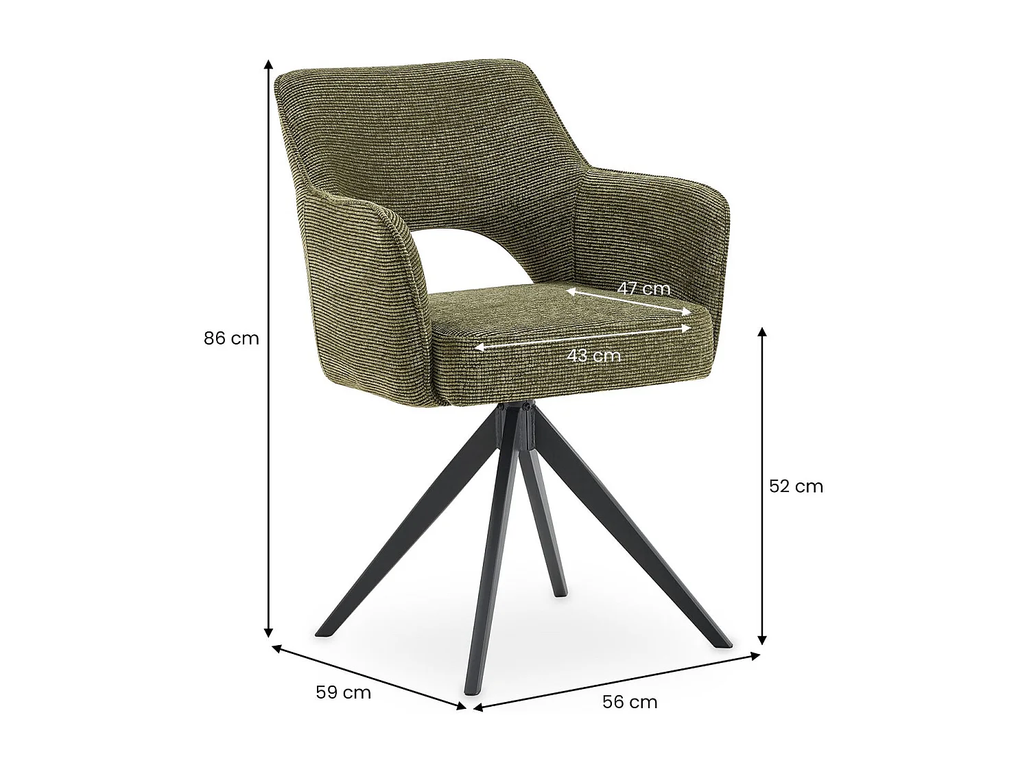 Lot de 2 Chaises de Salle à Manger FLORENCE en Tissu Vert Avec Accoudoirs, Assise Rembourrée et Dossier Ajouré Enveloppant
