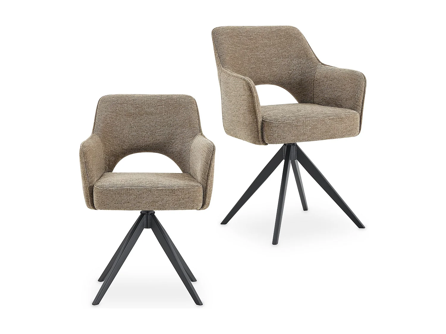 Lot de 2 Chaises de Salle à Manger FLORENCE en Tissu Grège Avec Accoudoirs, Assise Rembourrée et Dossier Ajouré Enveloppant