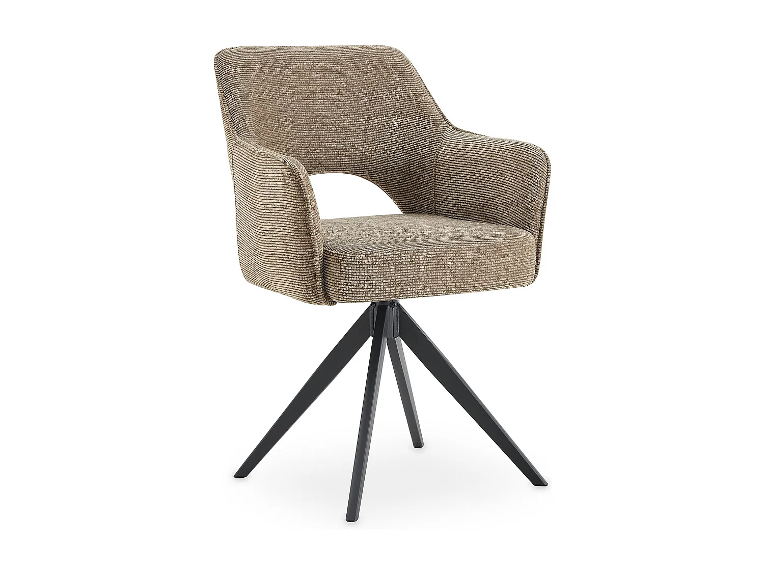Lot de 2 Chaises de Salle à Manger FLORENCE en Tissu Grège Avec Accoudoirs, Assise Rembourrée et Dossier Ajouré Enveloppant