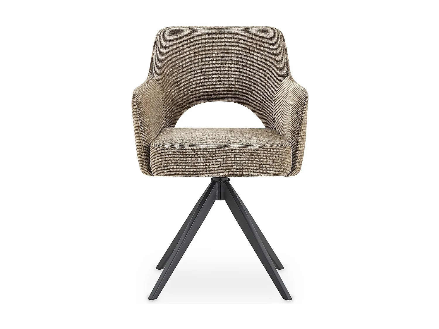 Lot de 2 Chaises de Salle à Manger FLORENCE en Tissu Grège Avec Accoudoirs, Assise Rembourrée et Dossier Ajouré Enveloppant