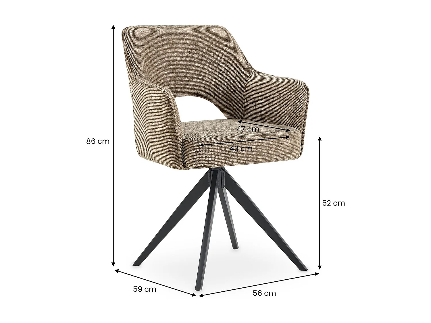 Lot de 2 Chaises de Salle à Manger FLORENCE en Tissu Grège Avec Accoudoirs, Assise Rembourrée et Dossier Ajouré Enveloppant