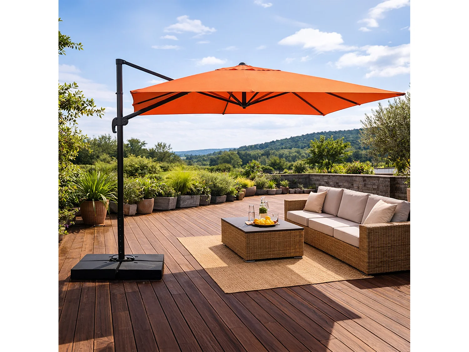 Parasol rectangulaire 3x4 déporté rotatif terracotta en aluminium CEZIR
