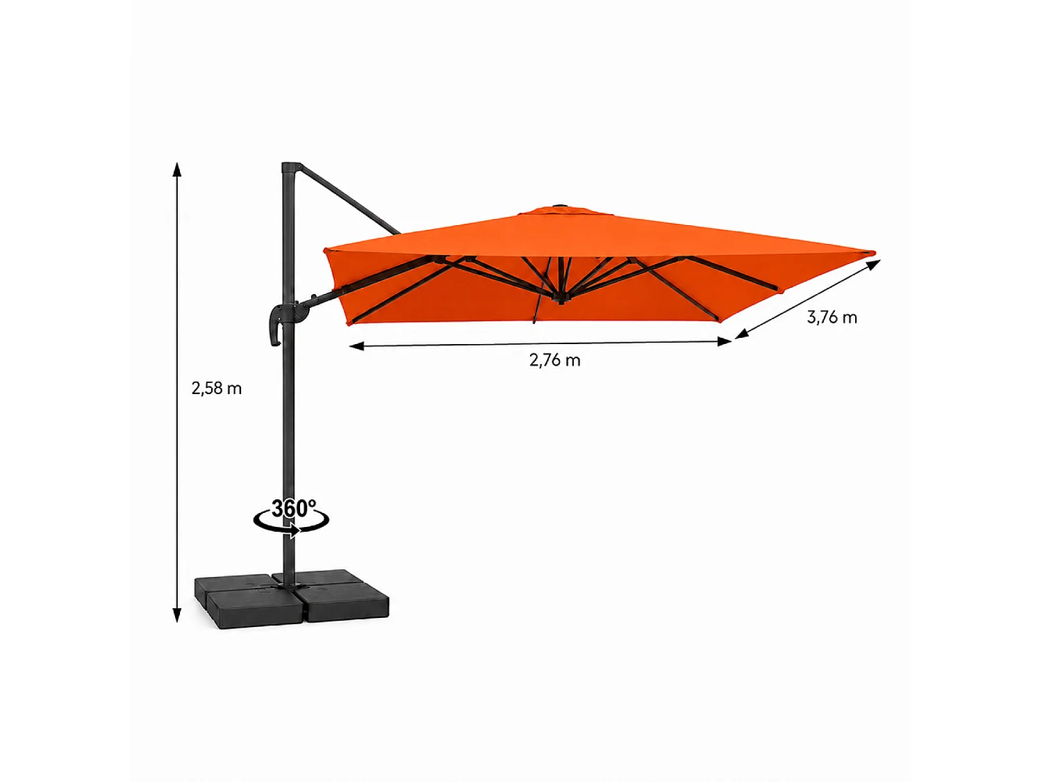 Parasol rectangulaire 3x4 déporté rotatif terracotta en aluminium CEZIR