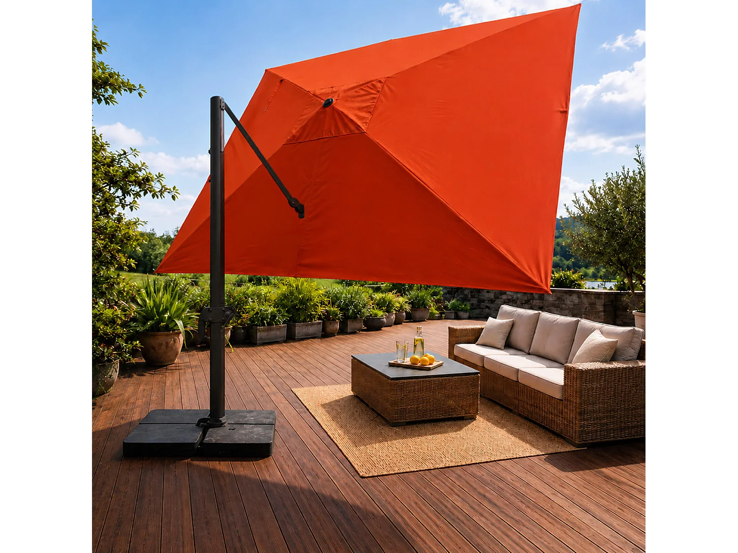 Parasol rectangulaire 3x4 déporté rotatif terracotta en aluminium CEZIR
