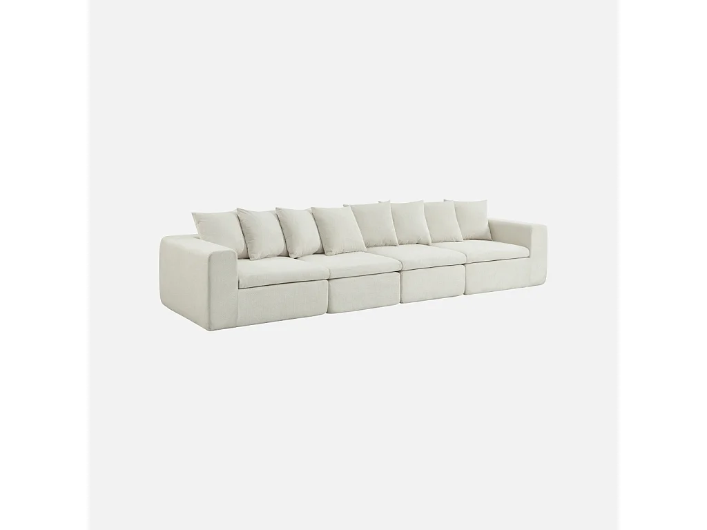 Canapé modulable tissu chenille 5 places blanc - Movi