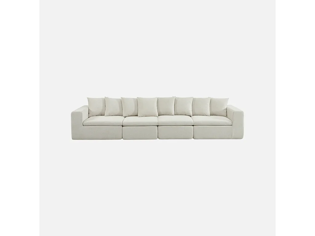 Canapé modulable tissu chenille 5 places blanc - Movi