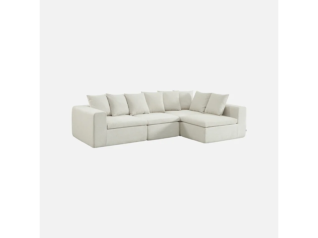 Canapé modulable tissu chenille 5 places blanc - Movi