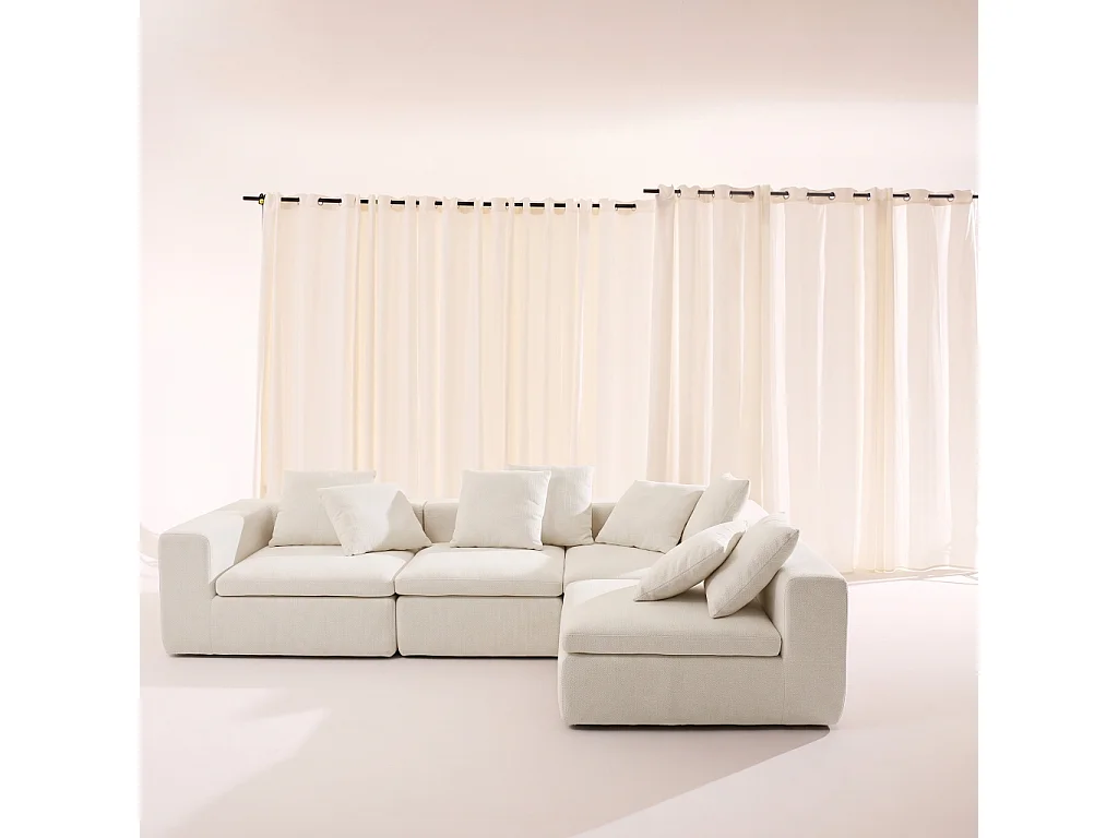 Canapé d'angle 5 places en tissu chenille blanc MOVI