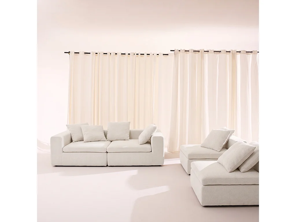 Canapé d'angle 5 places en tissu chenille blanc MOVI