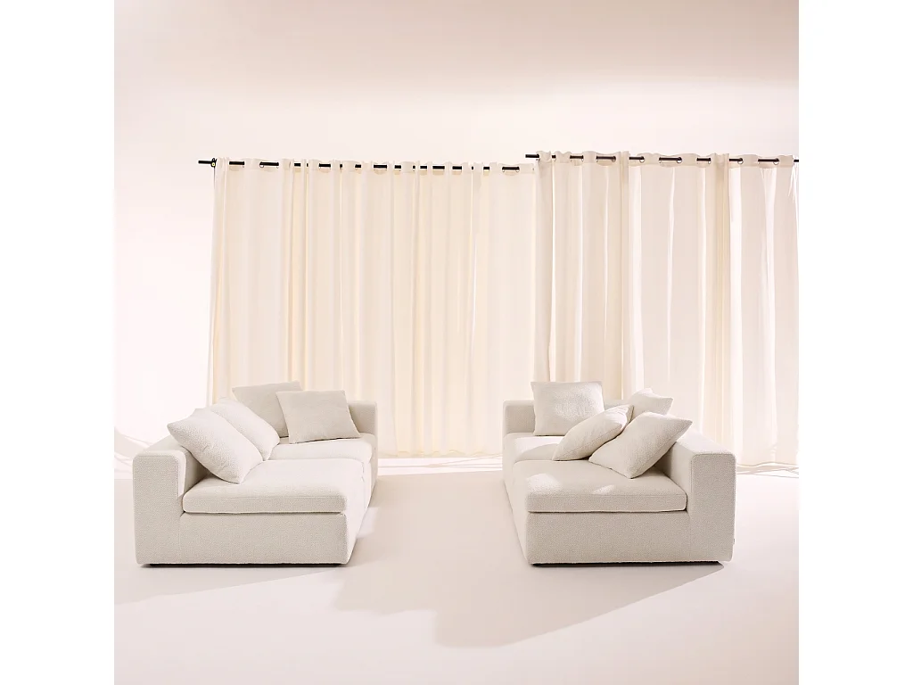 Canapé d'angle 5 places en tissu chenille blanc MOVI