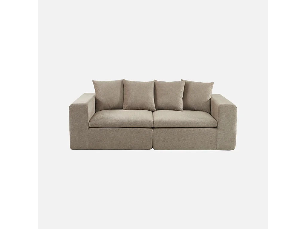 Canapé modulable tissu chenille 2 places beige foncé - Movi