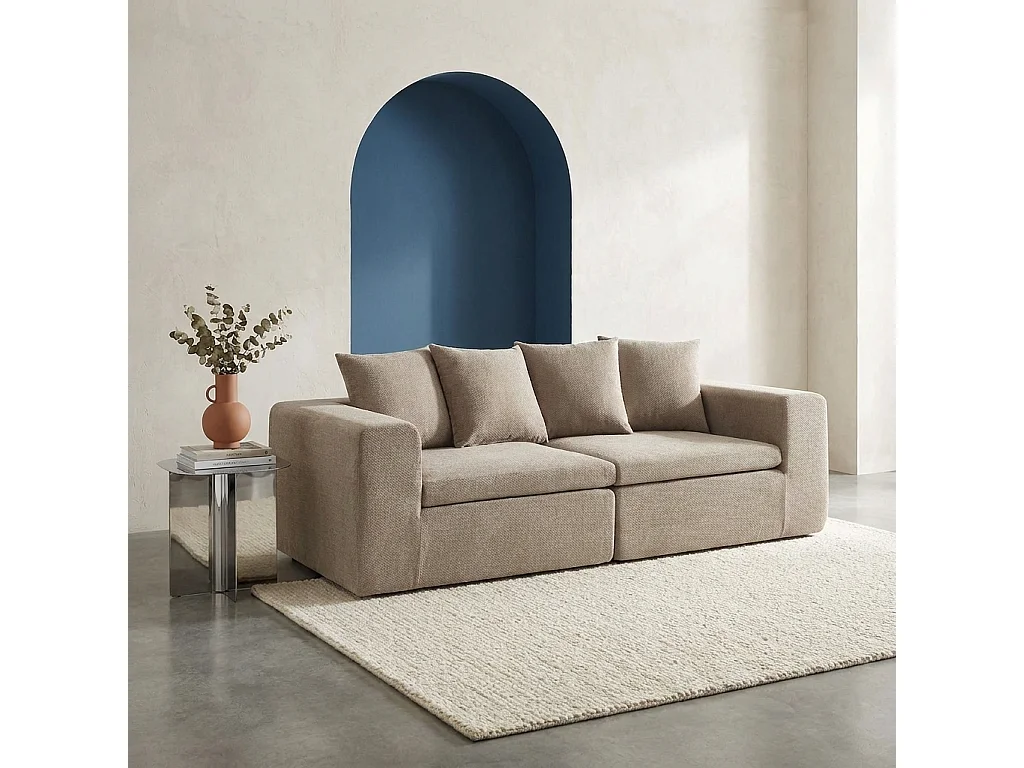 Canapé modulable tissu chenille 2 places beige foncé - Movi