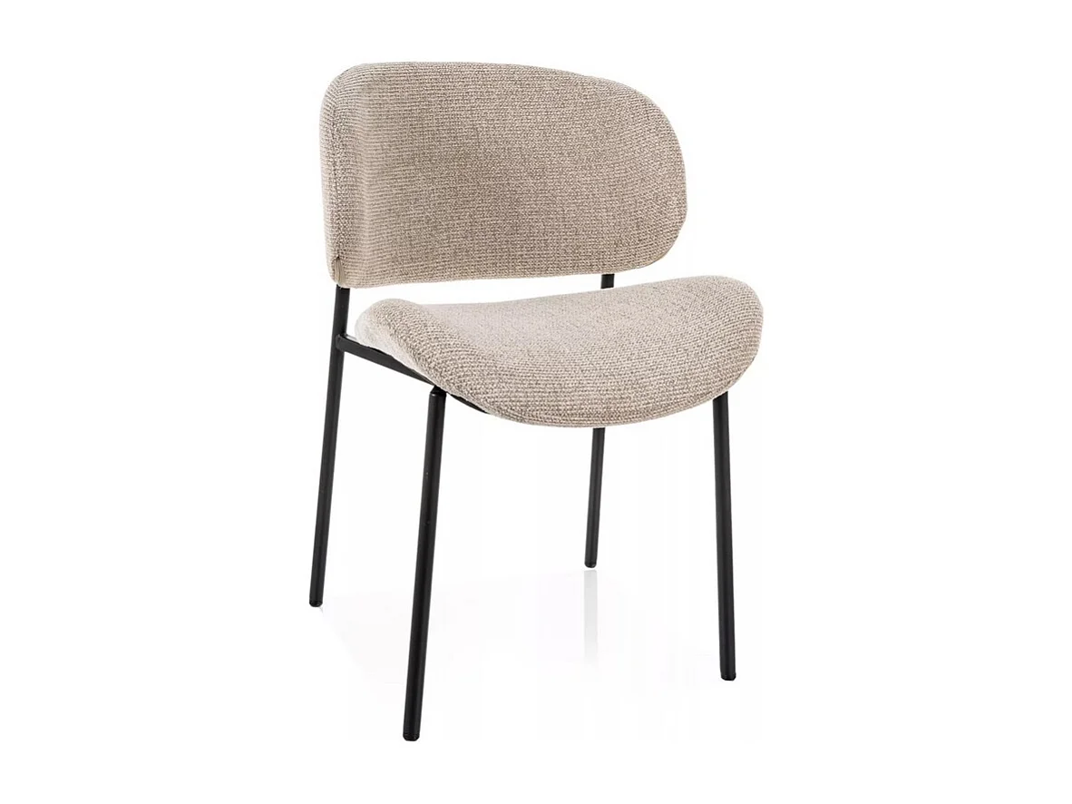 Chaise de salle moderne en tissu beige et pied métal Lovel