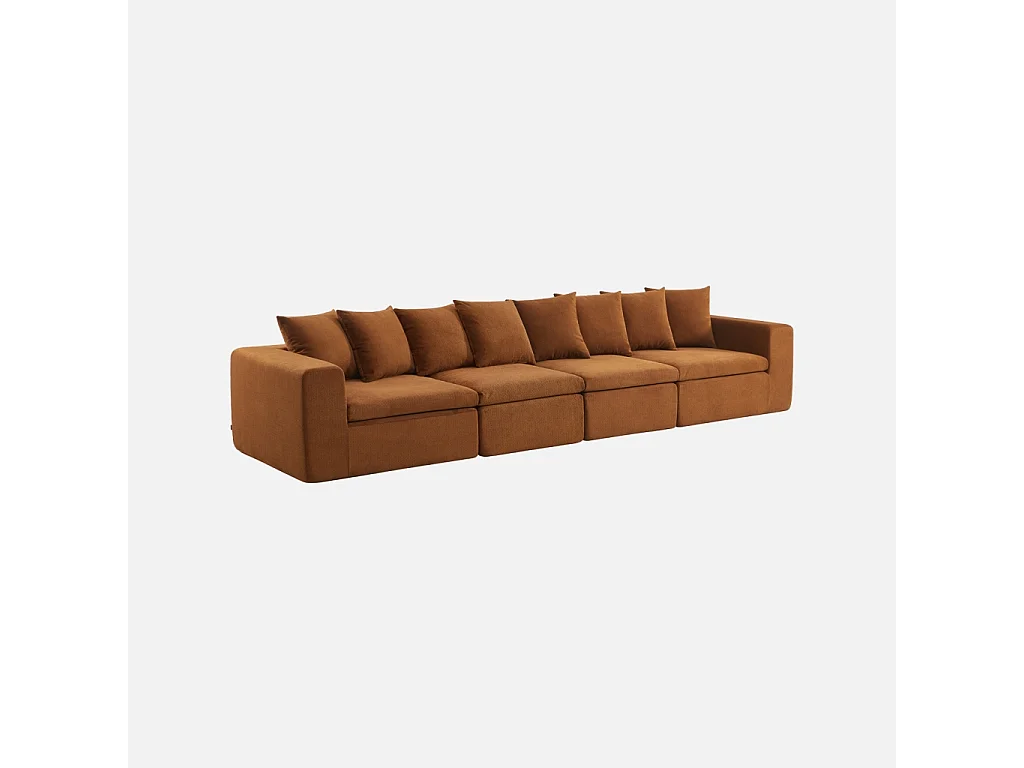 Canapé modulable tissu chenille 5 places terracotta - Movi