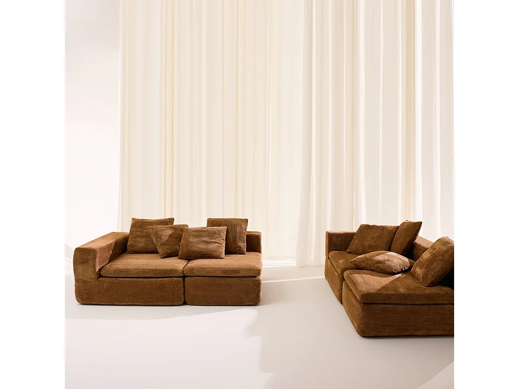 Canapé d'angle 5 places en tissu chenille terracotta MOVI