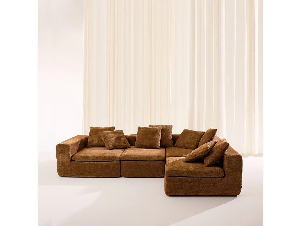 Canapé d'angle 5 places en tissu chenille terracotta MOVI
