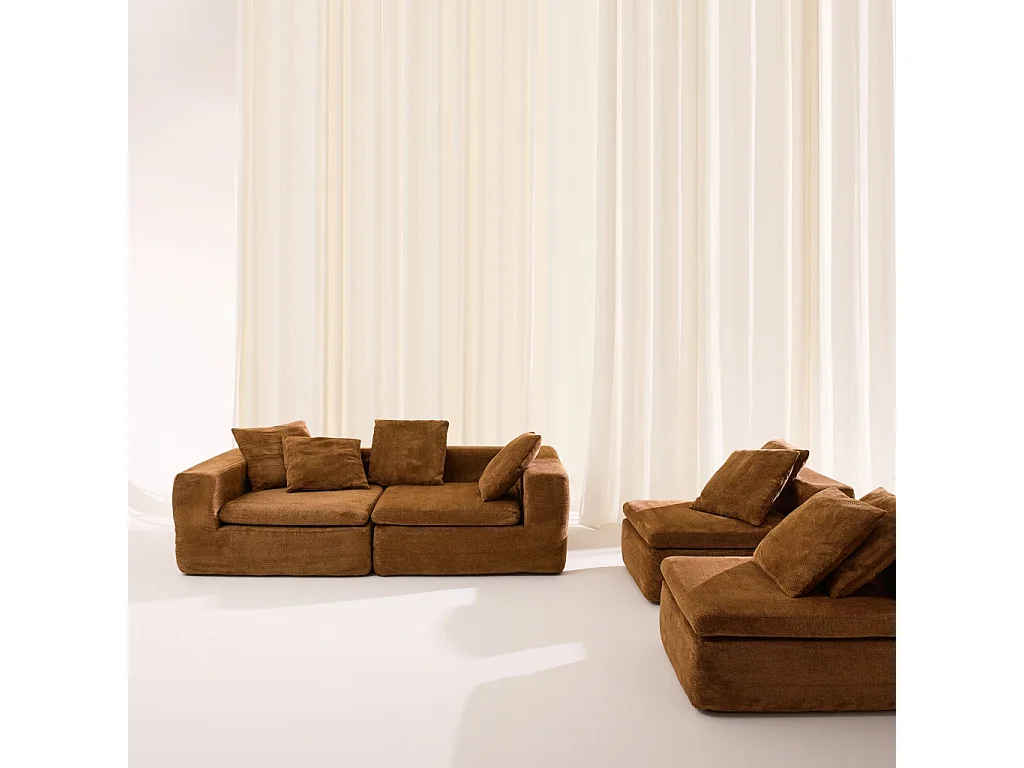 Canapé d'angle 5 places en tissu chenille terracotta MOVI