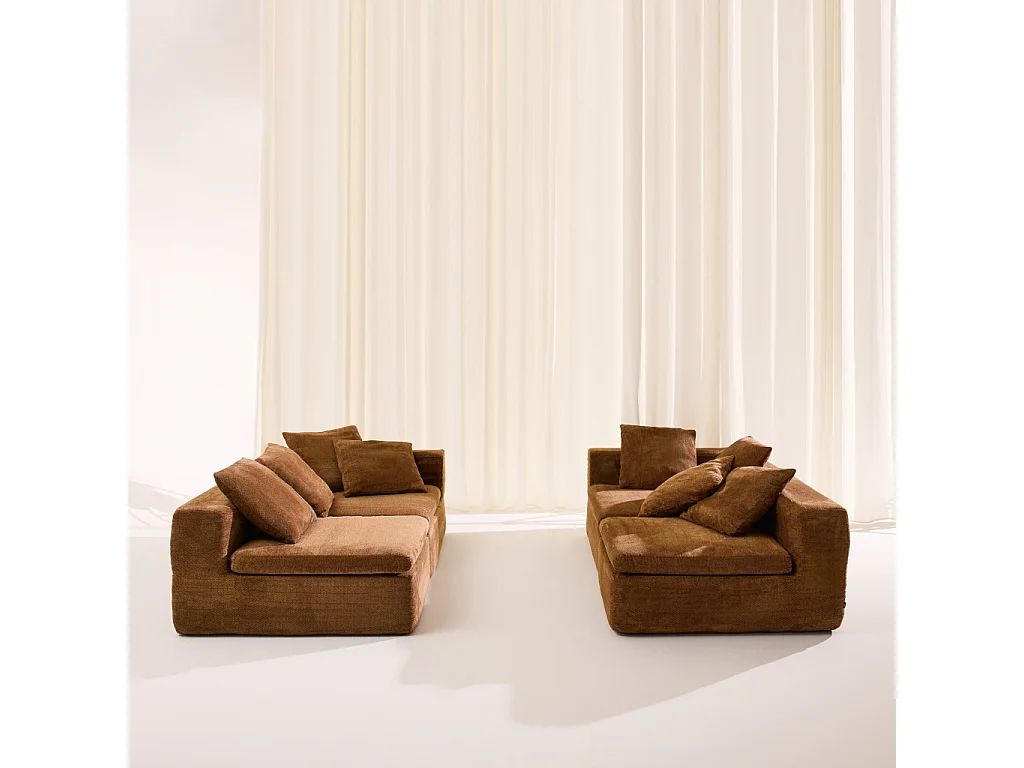 Canapé d'angle 5 places en tissu chenille terracotta MOVI