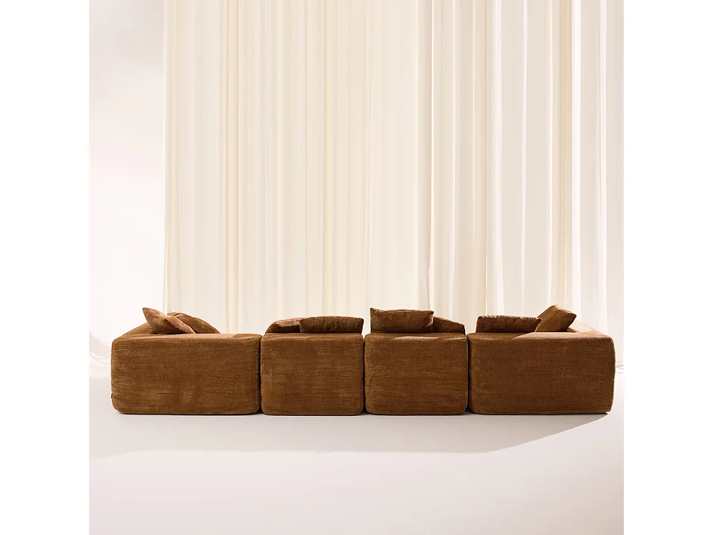 Canapé d'angle 5 places en tissu chenille terracotta MOVI