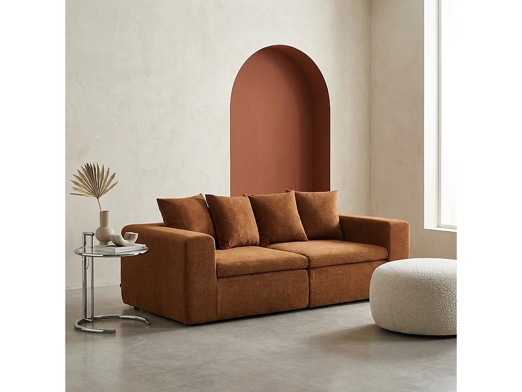 Canapé modulable tissu chenille 2 places terracotta - Movi